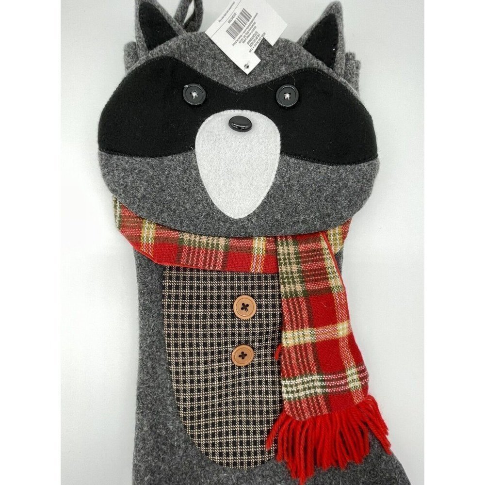 NWT Racoon Christmas Stocking Gray 19.5"